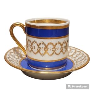 Rudolf Wächter Bavaria China Demitasse Cup and Saucer Blue White & Gold